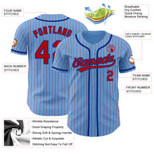 Load image into Gallery viewer, Custom Light Blue Red Pinstripe Royal Authentic Baseball Jersey
