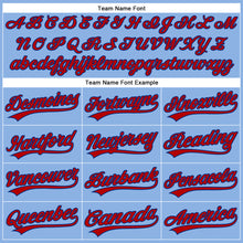 Load image into Gallery viewer, Custom Light Blue Red Pinstripe Royal Authentic Baseball Jersey
