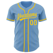 Load image into Gallery viewer, Custom Light Blue Yellow Pinstripe Yellow Authentic Baseball Jersey
