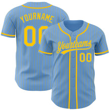 Load image into Gallery viewer, Custom Light Blue Yellow Pinstripe Yellow Authentic Baseball Jersey
