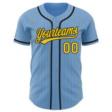 Load image into Gallery viewer, Custom Light Blue Yellow Pinstripe Black Authentic Baseball Jersey
