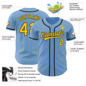 Custom Light Blue Yellow Pinstripe Black Authentic Baseball Jersey