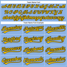 Load image into Gallery viewer, Custom Light Blue Yellow Pinstripe Black Authentic Baseball Jersey
