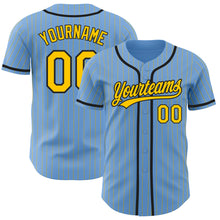 Load image into Gallery viewer, Custom Light Blue Yellow Pinstripe Black Authentic Baseball Jersey
