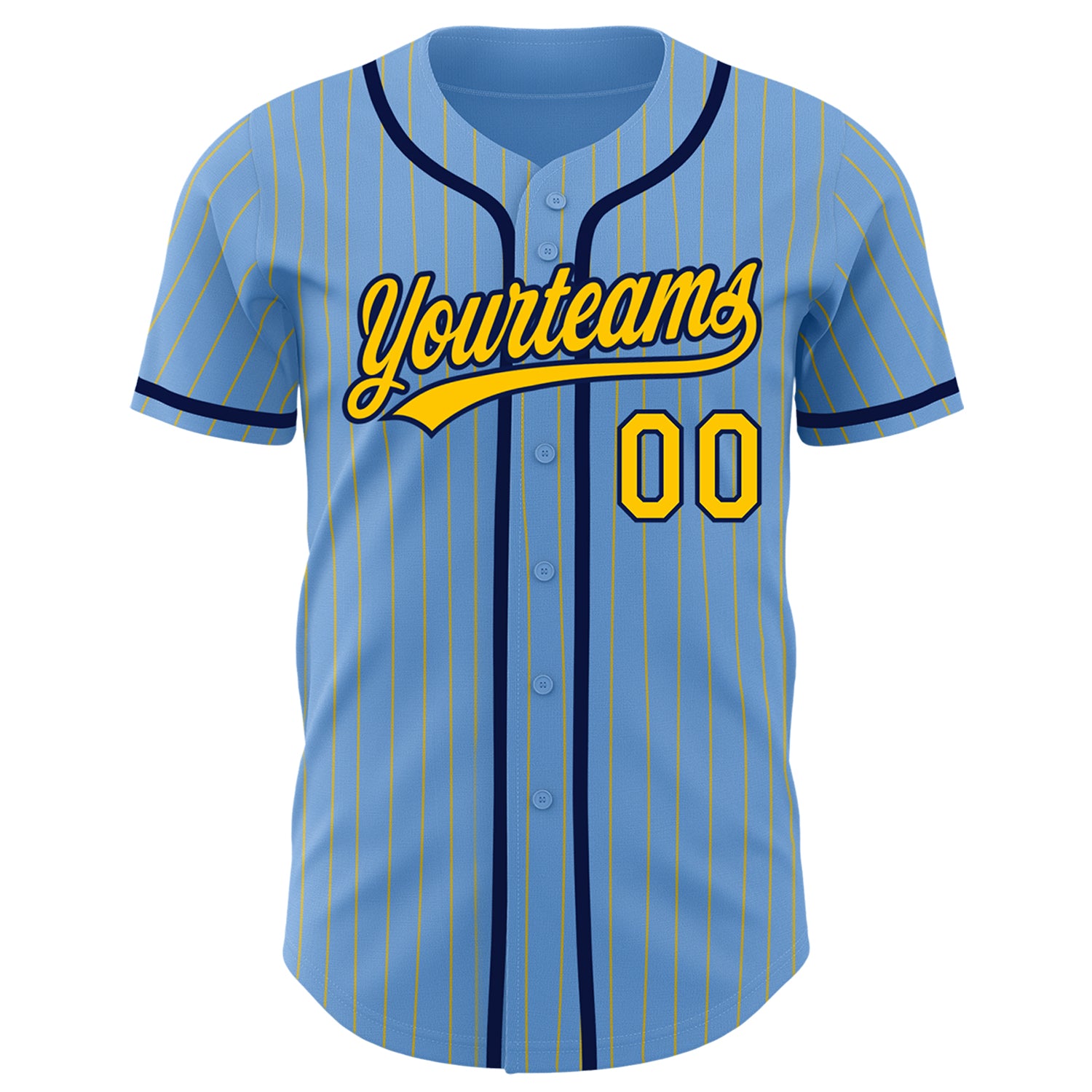 Custom White Light Blue Pinstripe Light Blue-Yellow Authentic Baseball  Jersey