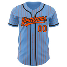 Load image into Gallery viewer, Custom Light Blue Orange Pinstripe Black Authentic Baseball Jersey
