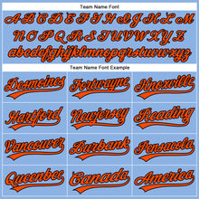 Load image into Gallery viewer, Custom Light Blue Orange Pinstripe Black Authentic Baseball Jersey
