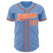 Load image into Gallery viewer, Custom Light Blue Orange Pinstripe White Authentic Baseball Jersey
