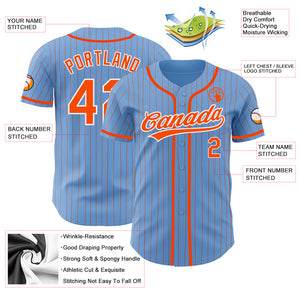 Custom Light Blue Orange Pinstripe White Authentic Baseball Jersey