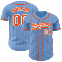 Load image into Gallery viewer, Custom Light Blue Orange Pinstripe White Authentic Baseball Jersey
