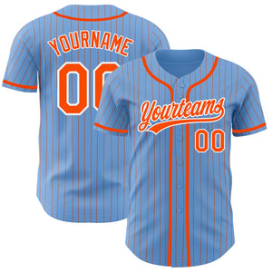 Custom Light Blue Orange Pinstripe White Authentic Baseball Jersey