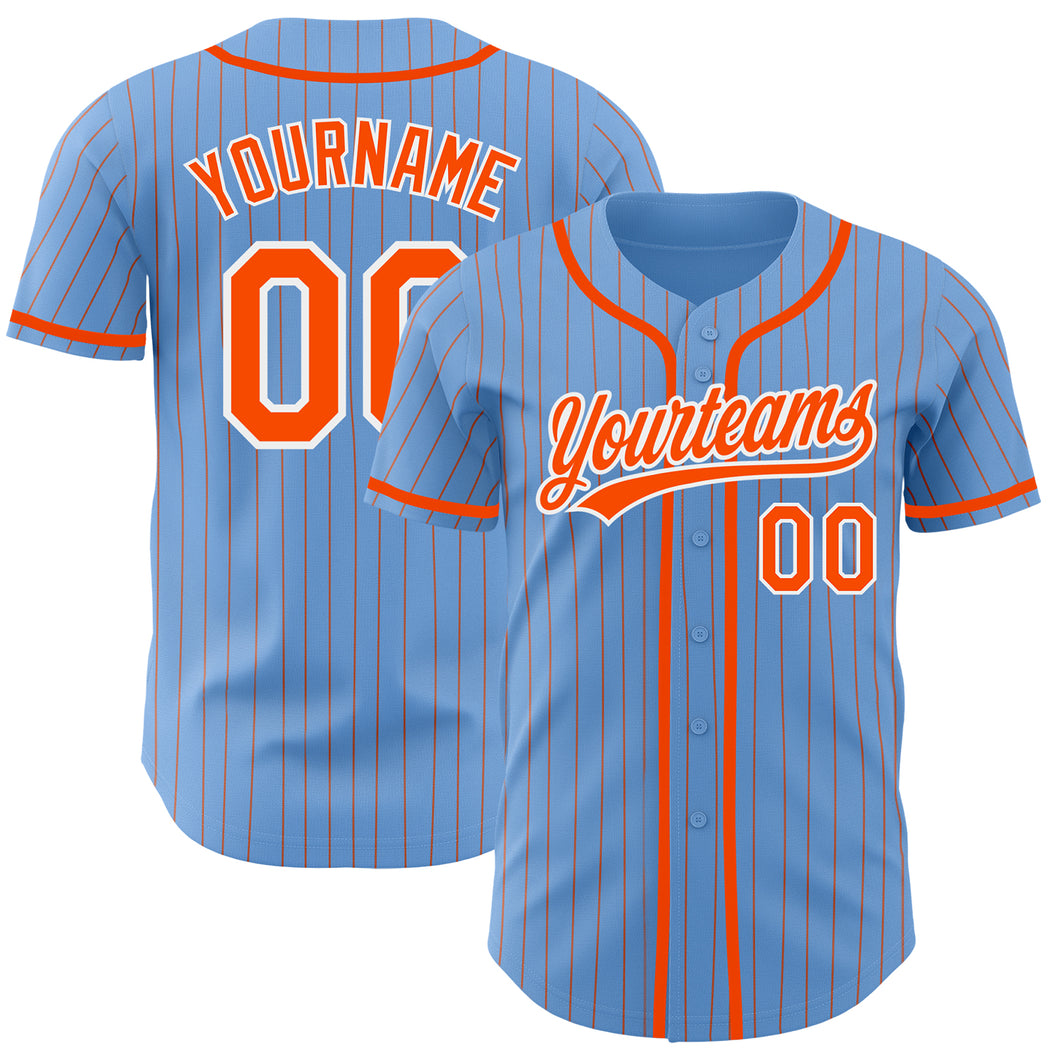 Custom Light Blue Orange Pinstripe White Authentic Baseball Jersey