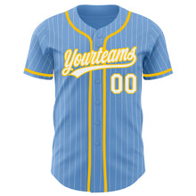 Load image into Gallery viewer, Custom Light Blue White Pinstripe Yellow Authentic Baseball Jersey
