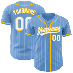 Custom Light Blue White Pinstripe Yellow Authentic Baseball Jersey