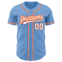 Load image into Gallery viewer, Custom Light Blue White Pinstripe Orange Authentic Baseball Jersey
