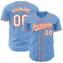 Load image into Gallery viewer, Custom Light Blue White Pinstripe Orange Authentic Baseball Jersey
