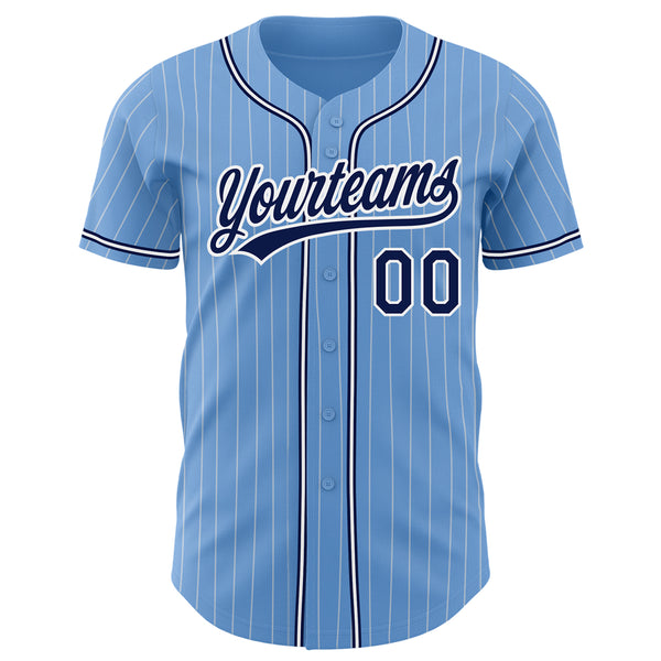 Custom Light Blue White Pinstripe Navy Authentic Baseball Jersey Discount