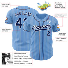 Load image into Gallery viewer, Custom Light Blue White Pinstripe Navy Authentic Baseball Jersey
