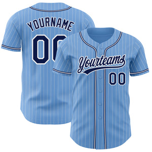 Custom Light Blue White Pinstripe Navy Authentic Baseball Jersey