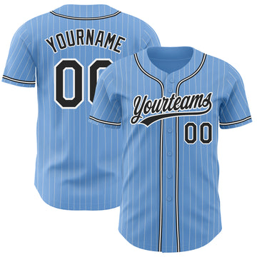 Custom Light Blue White Pinstripe Black Authentic Baseball Jersey