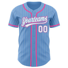 Load image into Gallery viewer, Custom Light Blue White Pinstripe Pink Authentic Baseball Jersey
