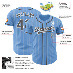 Custom Light Blue White Pinstripe Steel Gray Authentic Baseball Jersey