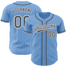 Laden Sie das Bild in den Galerie-Viewer, Custom Light Blue White Pinstripe Steel Gray Authentic Baseball Jersey
