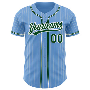 Custom Light Blue White Pinstripe Green Authentic Baseball Jersey