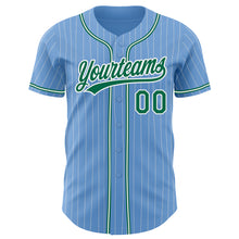 Load image into Gallery viewer, Custom Light Blue White Pinstripe Kelly Green Authentic Baseball Jersey
