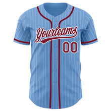 Load image into Gallery viewer, Custom Light Blue White Pinstripe Crimson Authentic Baseball Jersey
