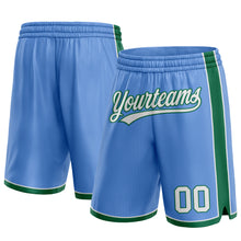 Laden Sie das Bild in den Galerie-Viewer, Custom Light Blue White-Kelly Green Authentic Basketball Shorts
