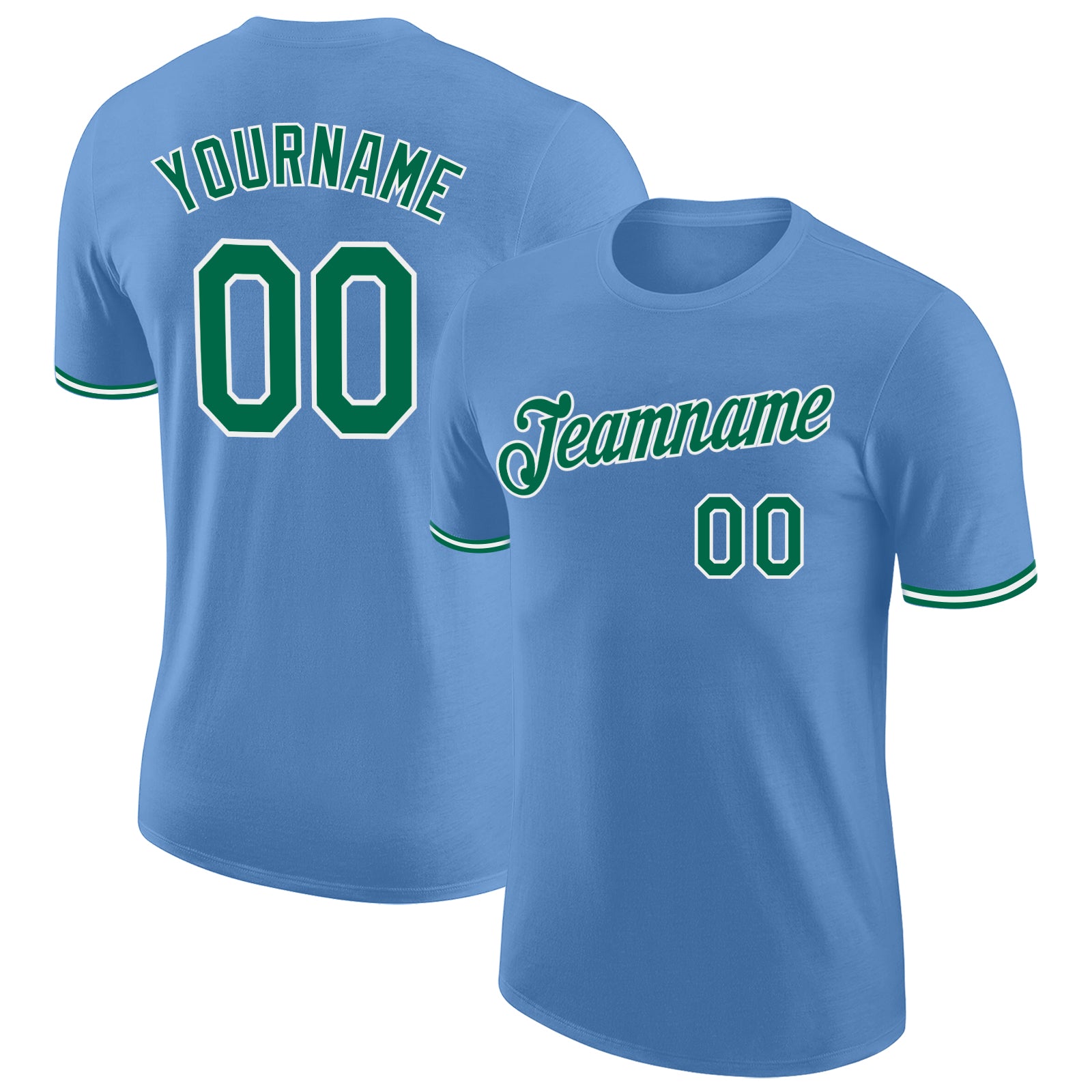 Cheap Custom Light Blue Kelly Green White Performance T Shirt Free