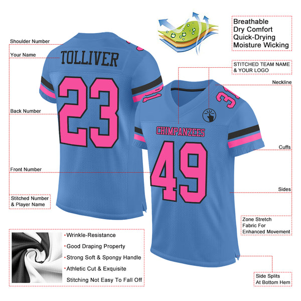 Custom Black Light Blue-Pink Mesh Authentic Football Jersey Discount