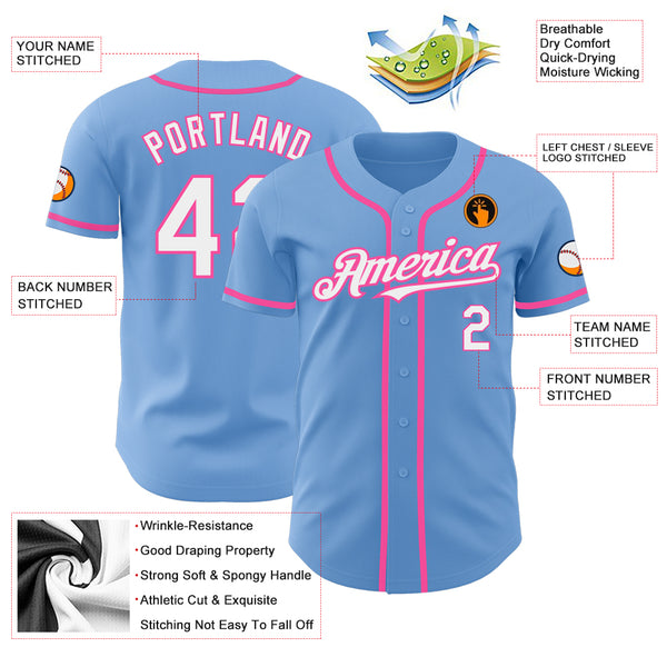 Cheap Custom White Light Blue-Pink Authentic Baseball Jersey Free Shipping  – CustomJerseysPro