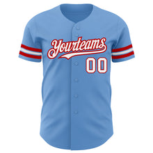 Load image into Gallery viewer, Custom Light Blue White-Red Authentic Baseball Jersey
