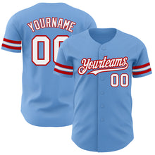 Load image into Gallery viewer, Custom Light Blue White-Red Authentic Baseball Jersey
