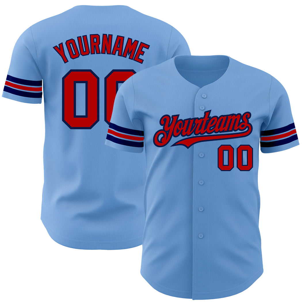 Custom Light Blue Red-Navy Authentic Baseball Jersey