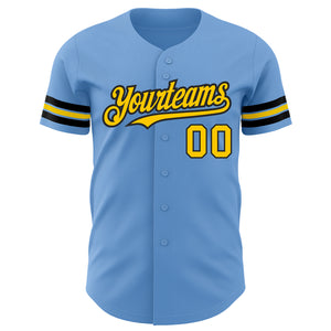 Custom Light Blue Yellow-Black Authentic Baseball Jersey