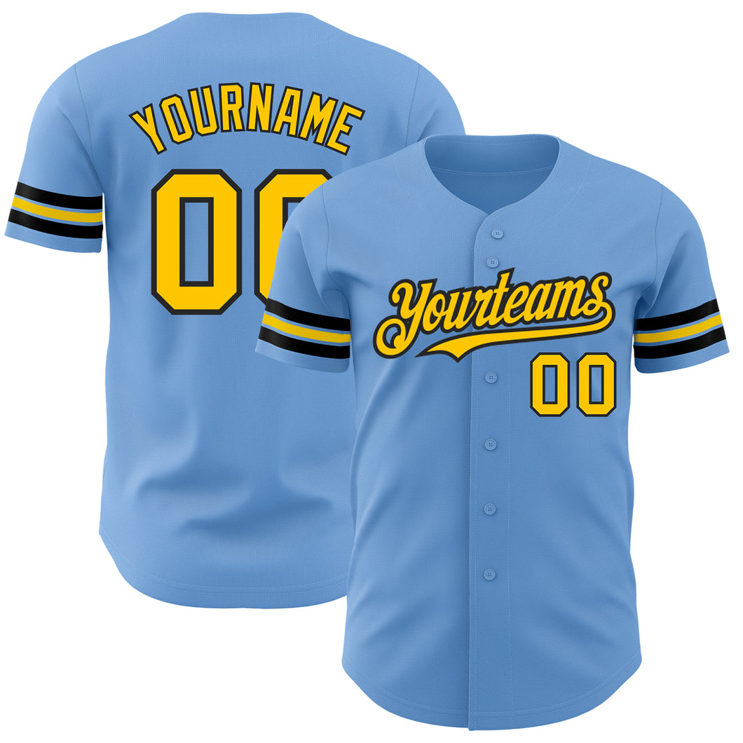 Custom Light Blue Yellow-Black Authentic Baseball Jersey