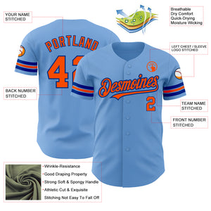 Custom Light Blue Orange-Royal Authentic Baseball Jersey