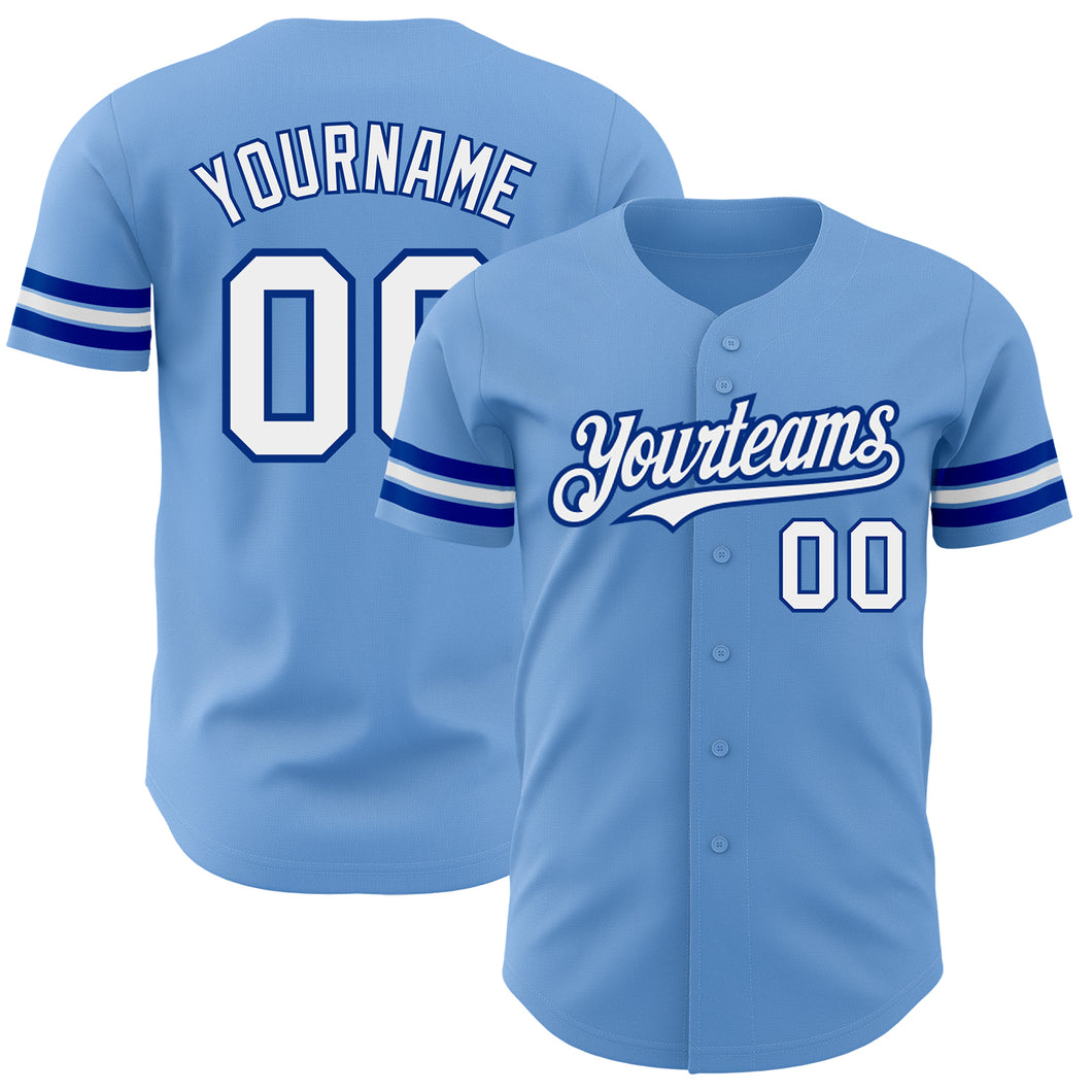 Custom Light Blue White-Royal Authentic Baseball Jersey