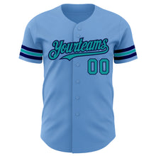 Load image into Gallery viewer, Custom Light Blue Teal-Navy Authentic Baseball Jersey
