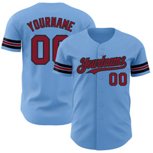 Load image into Gallery viewer, Custom Light Blue Crimson-Black Authentic Baseball Jersey
