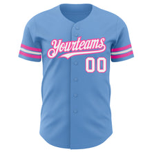 Load image into Gallery viewer, Custom Light Blue White-Pink Authentic Baseball Jersey
