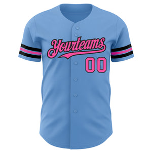 Custom Light Blue Pink-Black Authentic Baseball Jersey