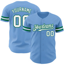 Load image into Gallery viewer, Custom Light Blue White-Kelly Green Authentic Baseball Jersey
