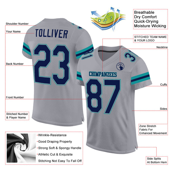 Cheap Custom Light Gray Navy-Aqua Mesh Authentic Football Jersey Free  Shipping – CustomJerseysPro