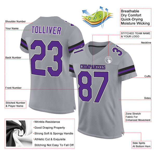 Cheap Custom Light Gray Purple-Black Mesh Authentic Football Jersey Free  Shipping – CustomJerseysPro