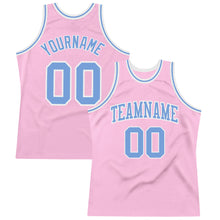 Load image into Gallery viewer, Custom Light Pink Light Blue-White Authentic Throwback Basketball Jersey
