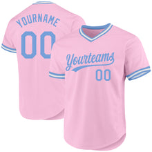 Load image into Gallery viewer, Custom Light Pink Light Blue-White Authentic Throwback Baseball Jersey
